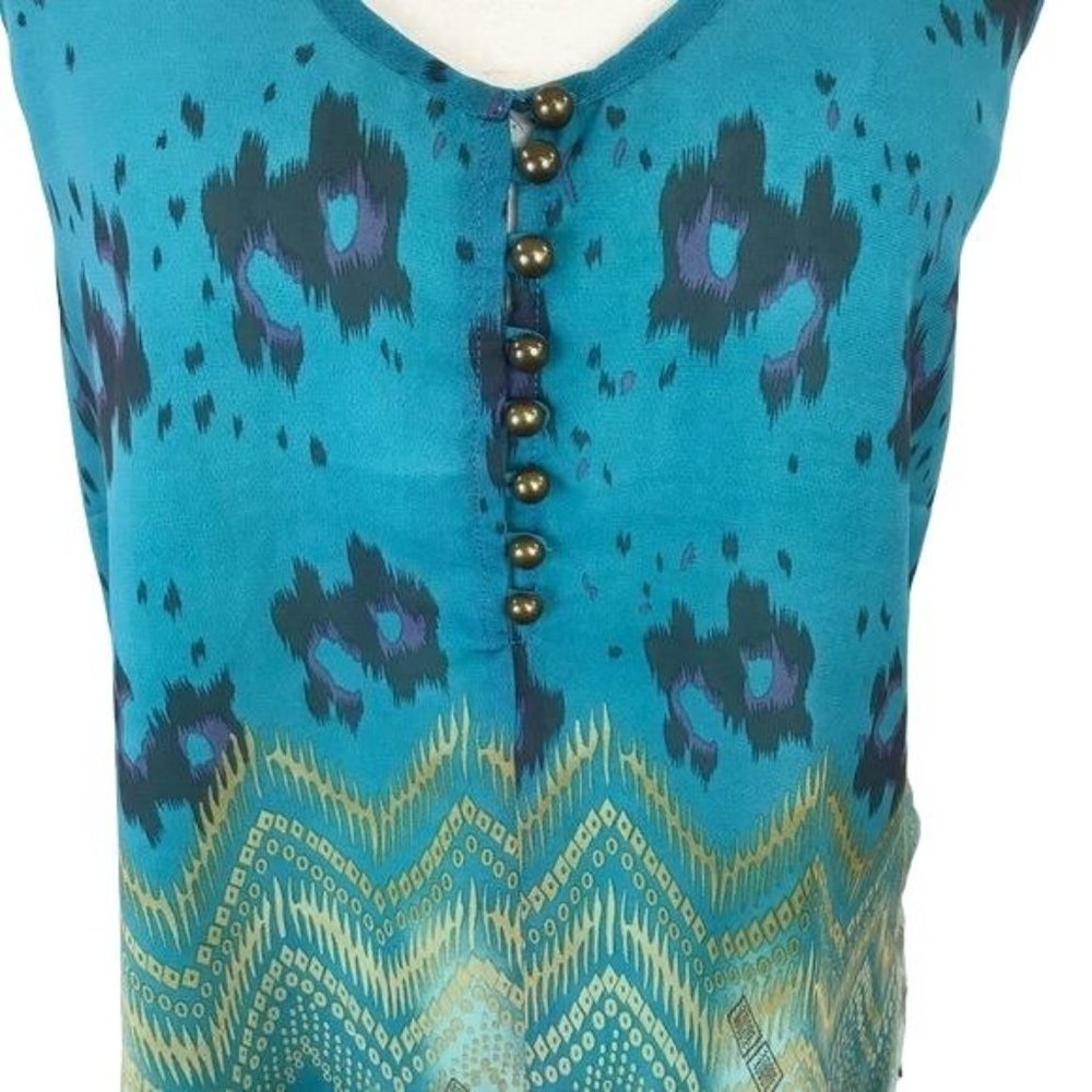 MM Couture Womens Blue Green Watercolor Print Halter Lined Sleeveless Blouse S - Picture 3 of 8